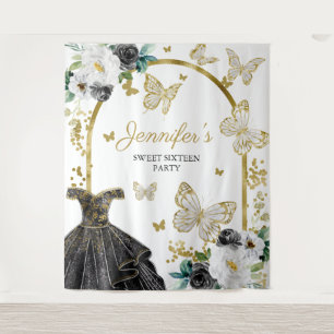 Sweet 16-feest achtergrond - Vlinder bloem jurk Wandkleed