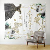 Sweet 16-feest achtergrond - Vlinder bloemendecora Wandkleed (In Situ (horizontaal))