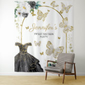 Sweet 16-feest achtergrond - Vlinder bloemendecora Wandkleed (In situ)
