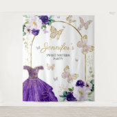 Sweet 16-feest achtergrond - Vlinder bloemendekora Wandkleed (Voorkant)