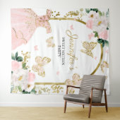 Sweet 16-feest achtergrond - Vlinder bloemendress Wandkleed (In Situ (horizontaal))