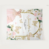 Sweet 16-feest achtergrond - Vlinder bloemendress Wandkleed (Voorkant (horizontaal))