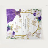 Sweet 16-feest achtergrond - Vlinder bloemjurk Wandkleed (Voorkant (horizontaal))