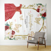 Sweet 16-feest achtergrond - Vlinder bloemjurk Wandkleed (In Situ (horizontaal))