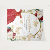 Sweet 16-feest achtergrond - Vlinder bloemjurk Wandkleed (Voorkant (horizontaal))