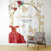 Sweet 16-feest achtergrond - Vlinder bloemjurk Wandkleed (In situ)