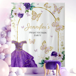 Sweet 16-feest achtergrond - Vlinder bloemjurk Wandkleed