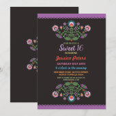 Sweet 16-feest Bloemrijke Fiesta Mexicaanse Verjaa Kaart (Voorkant / Achterkant)
