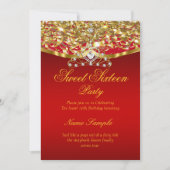 Sweet 16 Feest Glitter Rood Goud Uitnodiging (Voorkant)