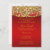 Sweet 16 Feest Glitter Rood Goud Uitnodiging (Achterkant)