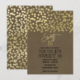 Sweet 16-feest goud folie modern chic rustieke kra kaart