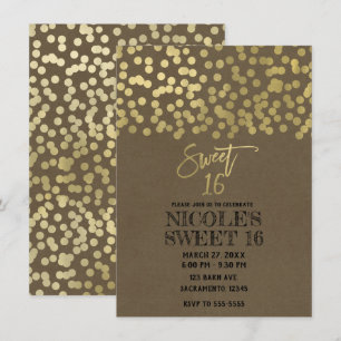 Sweet 16-feest goud folie modern chic rustieke kra kaart