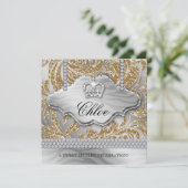 Sweet 16-feest gouden kroon sieraden bladeren kaart (Staand voorkant)