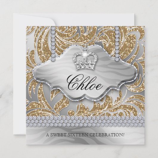 Sweet 16-feest gouden kroon sieraden bladeren kaart (Voorkant)