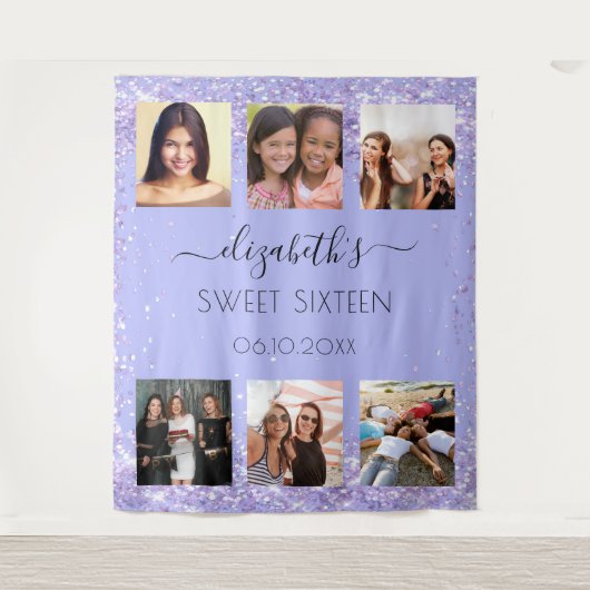 Sweet 16-feest lavendel fotocollage wandkleed (Voorkant)