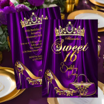 Sweet 16 Feest Paarse Tiara Hoge hak Tas Goud