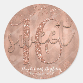 Sweet 16-feest roze roos gouden glamour favor ronde sticker