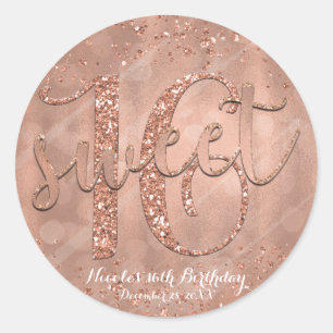 Sweet 16-feest roze roos gouden glamour favor ronde sticker
