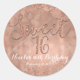 Sweet 16-feest roze roos gouden glamour favor ronde sticker