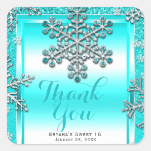 SWEET 16 Feest Teal Glitter Glamour Winter Sneeuwv Vierkante Sticker