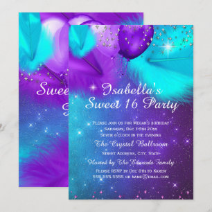 Sweet 16 Feest Teal Paars Zilveren Ballonnen Kaart