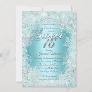 Sweet 16 Feest Tealblauw Zilver Winter Wonderland Kaart
