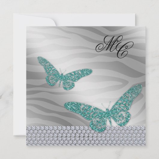 Sweet 16 Feest Uitnodiging Sieraden Vlinder Zebra  (Achterkant)