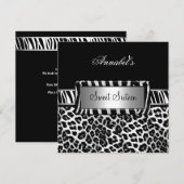 Sweet 16-feest zebra zwart wit luipaard kaart (Voorkant / Achterkant)