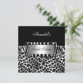 Sweet 16-feest zebra zwart wit luipaard kaart (Staand voorkant)