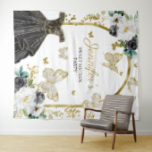 Sweet 16-feestachtergrond - Vlinder Bloem Jurk Wandkleed (In Situ (horizontaal))