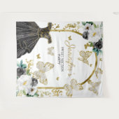 Sweet 16-feestachtergrond - Vlinder Bloem Jurk Wandkleed (Voorkant (horizontaal))