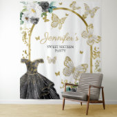 Sweet 16-feestachtergrond - Vlinder Bloem Jurk Wandkleed (In situ)