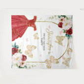 Sweet 16-feestachtergrond - Vlinder bloemjurk Wandkleed (Voorkant (horizontaal))