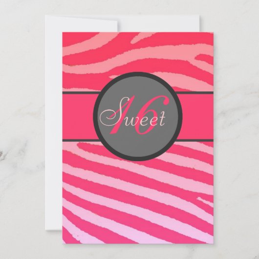 Sweet 16 felroze zebra stripe verjaardagsuitnodigi kaart (Voorkant)