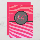 Sweet 16 felroze zebra stripe verjaardagsuitnodigi kaart (Voorkant / Achterkant)
