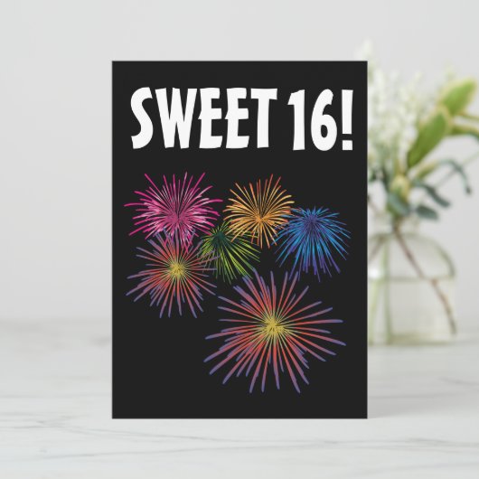 SWEET 16 FIREWORKS PARTY AANGEPASTE UITNODIGINGEN (Staand voorkant)