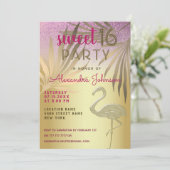 Sweet 16 Flamingo Pink and Gold Glitter Kaart (Staand voorkant)
