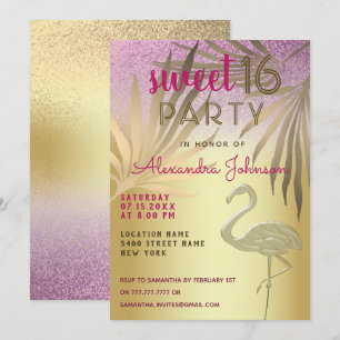Sweet 16 Flamingo Pink and Gold Glitter Kaart