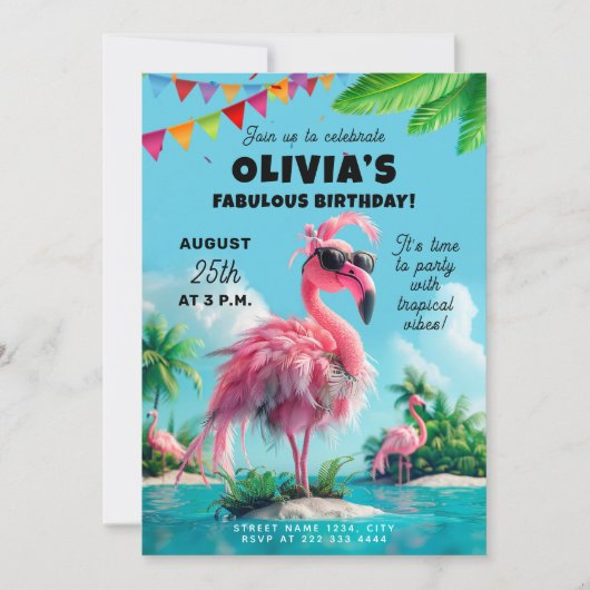 Sweet 16 Flamingo Pool Party Verjaardag Bash Kaart (Voorkant)