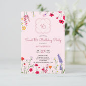 Sweet 16 Floral Birthday Party Kaart (Staand voorkant)