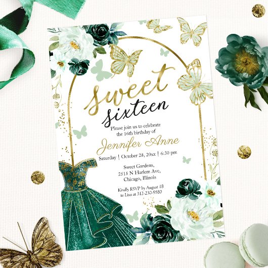 Sweet 16 Floral Dress Butterfly Emerald Green Kaart