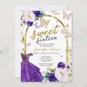 Sweet 16 Floral Paars Dress Butterfly Kaart (Voorkant)