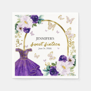 Sweet 16 Floral Paars Dress Butterfly Napkins Servet
