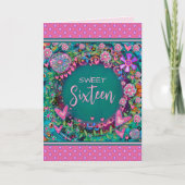 Sweet 16 Floral Pink Girly  Custom Age Kaart (Voorkant)