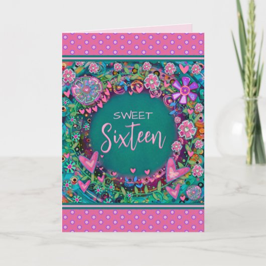 Sweet 16 Floral Pink Girly  Custom Age Kaart (Voorkant)