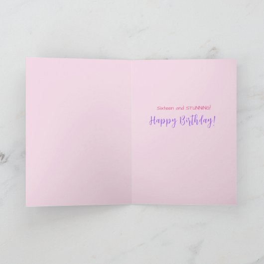 Sweet 16 Floral Pink Girly  Custom Age Kaart (Binnen)