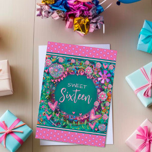 Sweet 16 Floral Pink Girly  Custom Age Kaart