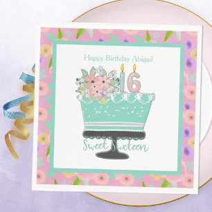 Sweet 16 Flowers en Cake Paper Napkin Servet