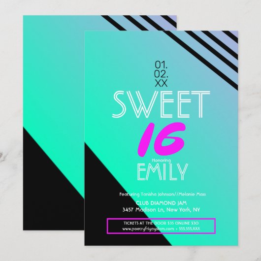 Sweet 16 Flyer Club Thema Geometrische Neon Strepe Kaart (Voorkant / Achterkant)