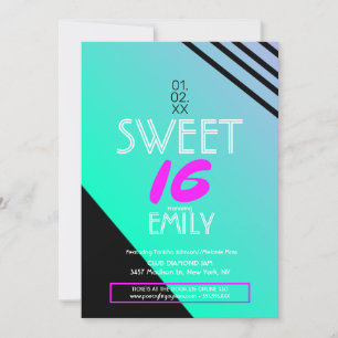 Sweet 16 Flyer Club Theme Geometric Neon Stripes Kaart